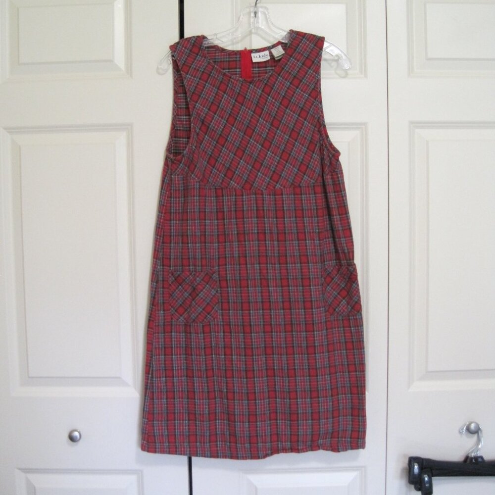 L.L. Bean kids plaid flannel dress with 2 patch pockets sz XL